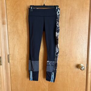 Lululemon Leggings Women 4 Black Butterfly Floral Mixed Media Running Tights